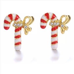 Christmas Rhinestone Candy Cane Earrings